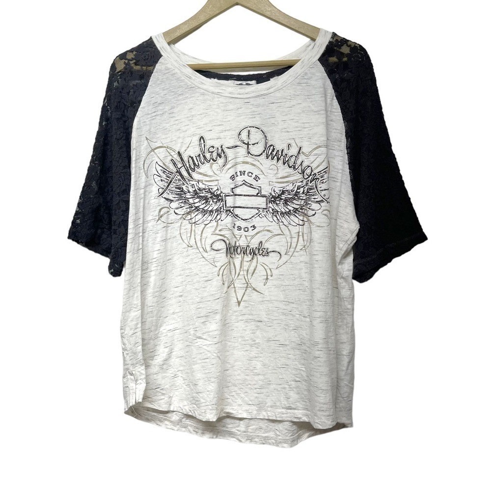 Harley Davidson Women’s White Black Lace Sleeve Shirt Size 1X
